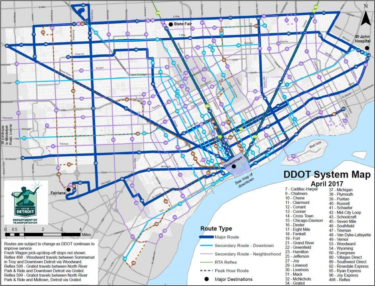 карта Детройт автобусів