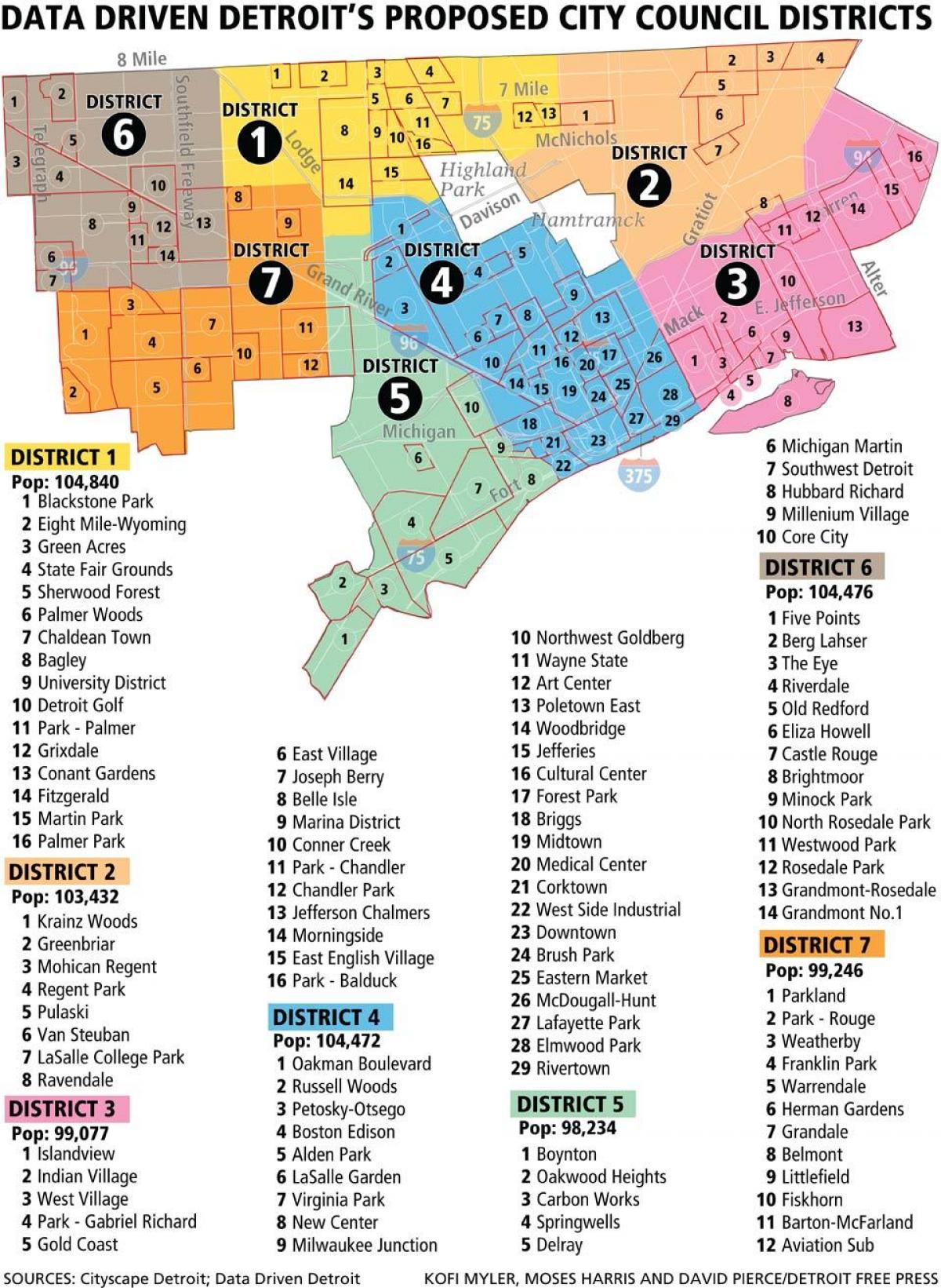 карта околиць Детройта